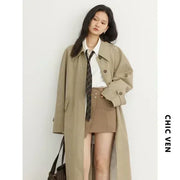 CHIC VEN Women's Long Trench Coat Casual Outerwear Loose Ladies Overcoat Single Breasted Female Windbreaker Spring Autumn 2023