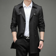 Men's Double Breasted Windbreaker Jacket Stylish Fall Trench Wind Coat Trendy Fit Long Sleeve Casual Jacket