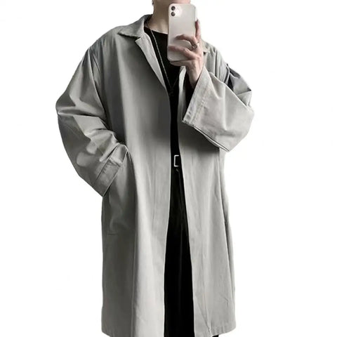 Breathable Men Coat Stylish Lapel Trench Coat for Men Breathable Wrinkle-resistant Spring Autumn Jacket Trendy Medium-long Waist