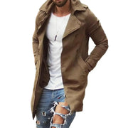 Men Trench Coat Slim Fit Men Trench Coat Stylish Men's Autumn Jacket Slim Fit Mid Length Lapel Plus Size Pockets Windproof