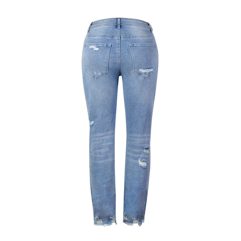 Stretch Women's Jeans 2024 Trend Blue Hight Waist Ripped Casual Fashion Streetwear Denim Pencil Pants