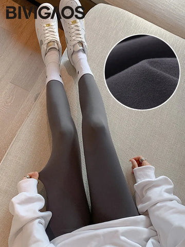 BIVIGAOS Fall Winter Brushed Shark Leggings Pants Women Seamless Naked Feeling High Waist Slim Legging Sports Fitness Leggings