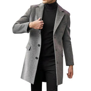 British Style Men Woolen Coat Flap Pockets Single-breasted Elegant Men Blazer Trench Coat Mid-length Long Winter Warm Overcoat