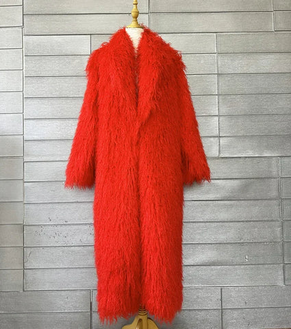 Women Imitation Sheep Faux Fur Long Coat Cardigan Thermal Loose Slim Fit Plush Coats Female Jacket Autumn Winter Furry Outerwear