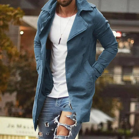 Men Trench Coat Slim Fit Men Trench Coat Stylish Men's Autumn Jacket Slim Fit Mid Length Lapel Plus Size Pockets Windproof