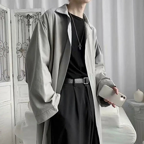 Simple Design Men Trench Coat Men Polyester Trench Coat Stylish Lapel Trench Breathable for Spring for Handsome