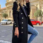 Women Wool Coat Autumn Winter Long Sleeve Pure Color Turn-Down Collar Double-breasted Women Overcoat Women Greatcoat Outerwear