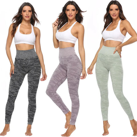 Camouflage Seamless Push Up Legging Women Girls Knitted Yoga Casual Fitness Training High Waiste Hip Lifting Cropped Gym Pants