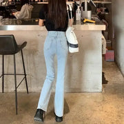 Vintage High Waist Flare Jeans Women Gray High Street Slim Boot Cut Denim Pants Stretchable Long Flared Denim Trousers Casual