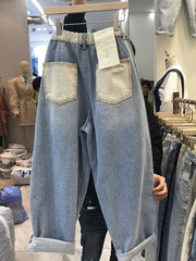 8874 New Arrival Distressed Trendy Streetwear Jeans For Women Spring High Waist Zipper Straight Casual Loose Blue Denim Pants