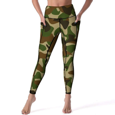 Woodland Camo Leggings Military Camouflage High Waist Yoga Pants Cute Elastic Yoga Legging Female Graphic Gym Sport Pants