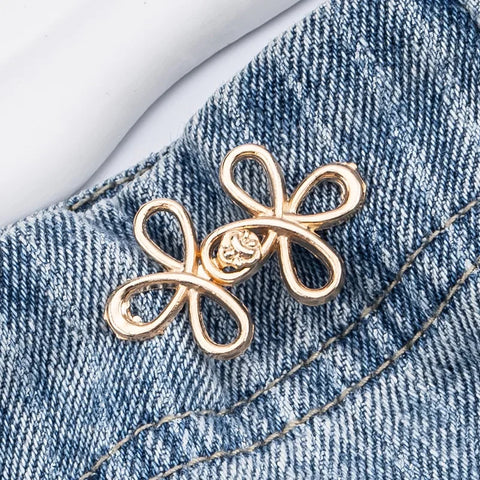 Clover Waist Button Fastener Adjustable Metal Jeans Buttons - Tighteners for Loose Denim, Instant No-Sew for Denim Trousers