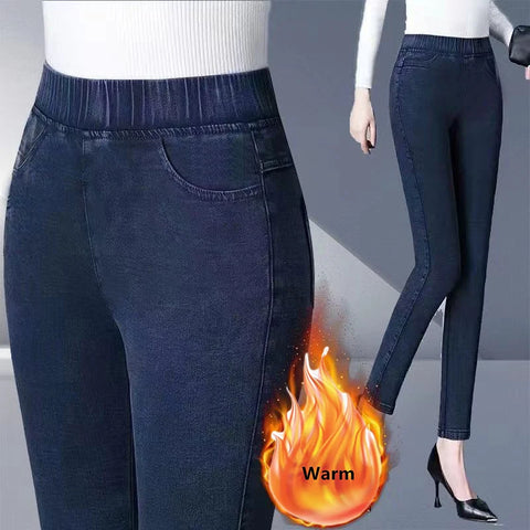 Winter Thicken Jeans Pencil Denim Pants Women Plush Velvet Lined Warm Skinny Vaqueros Streetwear High Wasit Stretch Kot Pantolon