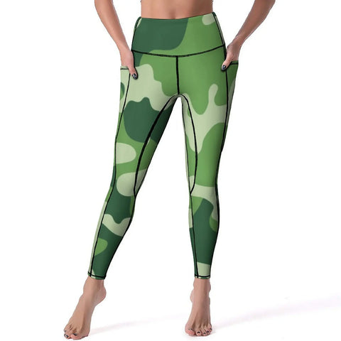 Woodland Camo Leggings Military Camouflage High Waist Yoga Pants Cute Elastic Yoga Legging Female Graphic Gym Sport Pants