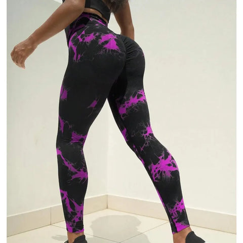 New Tie Dyed Fragmented Flower Yoga Pants Sweat-absorbing High Waist Tight Fit Lifting Hip Fitness Pants Running Sports Pants