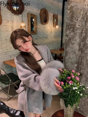 Women's Short Waist Small Double-sided Cashmere Fox Wool Coat  Mainland China Winter Fashion Casual Jackets for Women