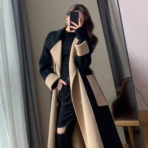 Elegant Double-breasted Women Overcoat Turn-down Collar Keep Warm Pockets Oversized Thermal Cardigan Wool Blends Women's Outwear