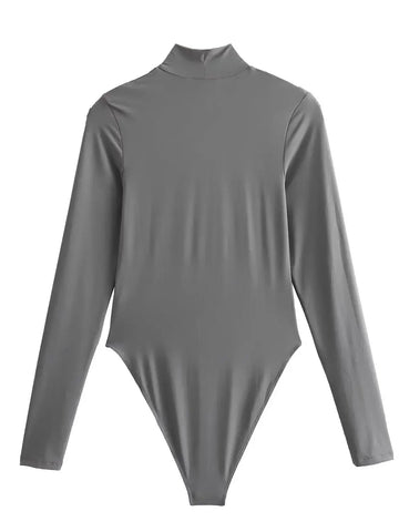 XNWMNZ 2024 Women's Fashion High neck bodysuit Women retro long sleeved slim fit versatile female chic bodysuit