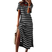 Summer Dresses 2023 Woman Plus Size Dresses For Women Casual Stripe Print V-neck Short Sleeve Loose Long Dress Robe Femme