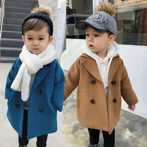 Bear Leader Baby Boys Woolen Jacket Long Double Breasted Warm Infant Toddler Lapel Tweed Coat 2023 Autumn Winter Outerwear Coats