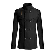 Retro Windbreaker Elegant Men's Woolen Coat with Stand Collar Double-breasted Closure Stylish Mid-length Outwear for Winter