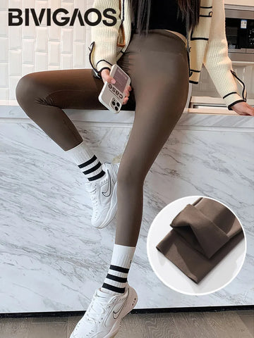 BIVIGAOS Fall Winter Brushed Shark Leggings Pants Women Seamless Naked Feeling High Waist Slim Legging Sports Fitness Leggings