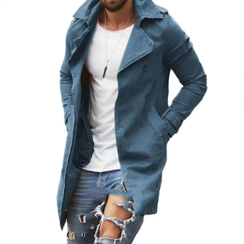 Men Trench Coat Slim Fit Men Trench Coat Stylish Men's Autumn Jacket Slim Fit Mid Length Lapel Plus Size Pockets Windproof