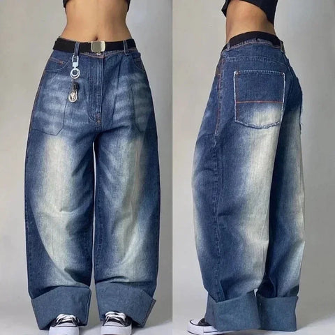 Washed Baggy Jeans Women Streetwear Punk Popular Casual Joker High Waist Wide Leg Pants Y2K Harajuku Fashion New Solid Color